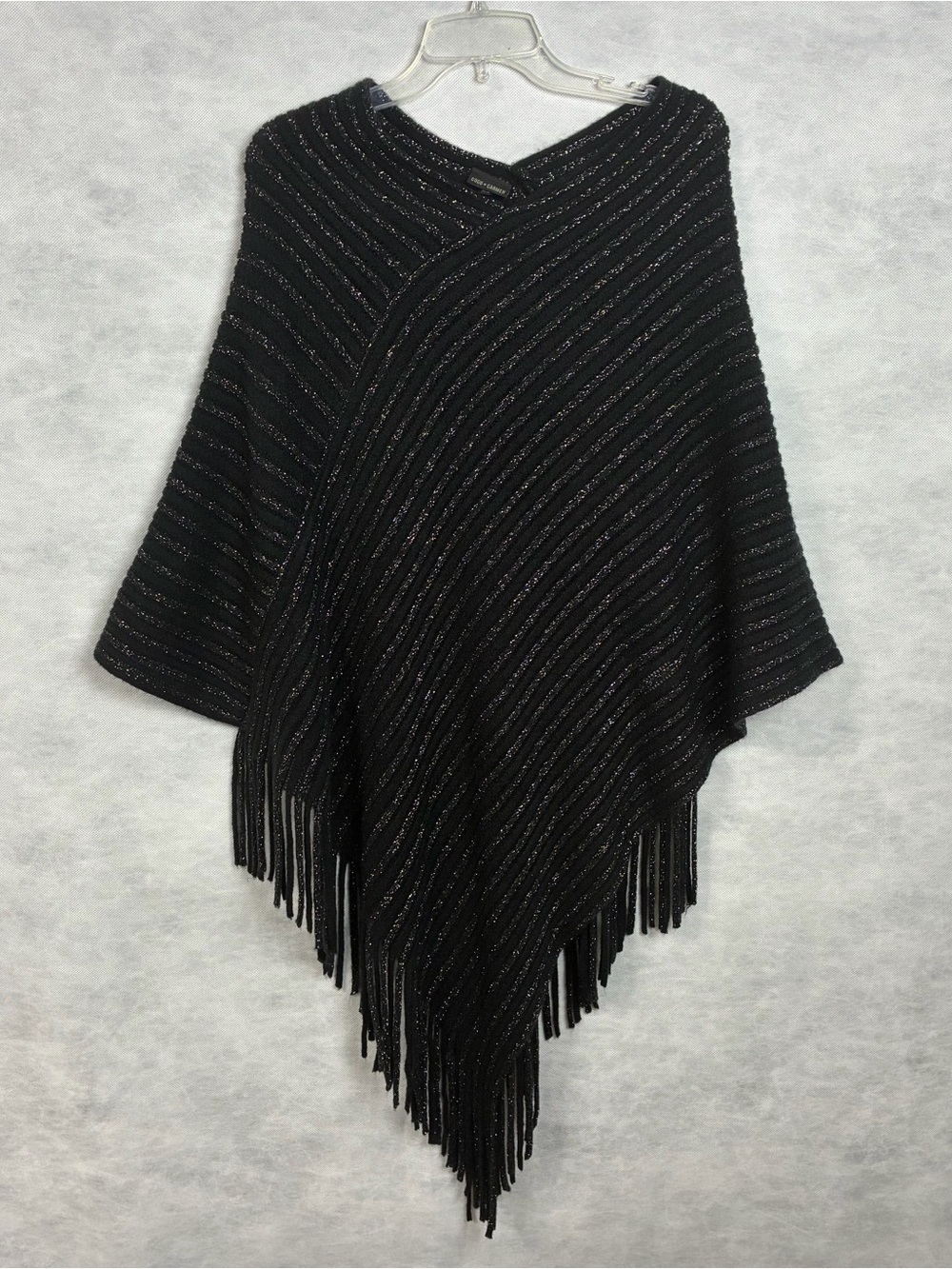 Coco + Carmen Black Metallic Fringe Knit Poncho